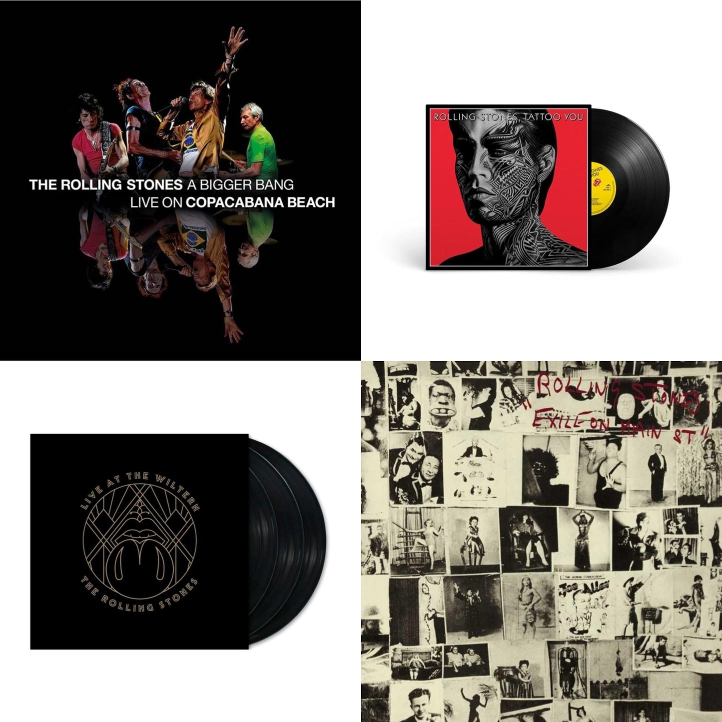 Bigger Bang Live On Copacabana Beach (Multi Color Vinyl/3LP) & Tattoo You (2021 Remaster) & Live At The Wiltern (3LP) & Exile On Main Street (2LP)
