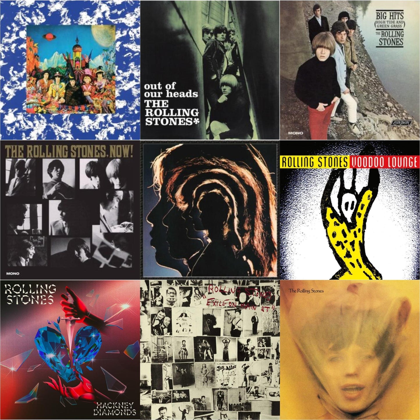 Rolling Stones - Their Satanic Majesties Request & Out Of Our Heads (Uk) & Big Hits (High Tide Green Grass LP Vinyl) & Rolling Stones, Now! & Hot Rocks 1964-1971 (2LP) & Voodoo Lounge (30Th Anniversary) (Red/Yellow Vinyl/2LP) & Hackney Diamonds (1