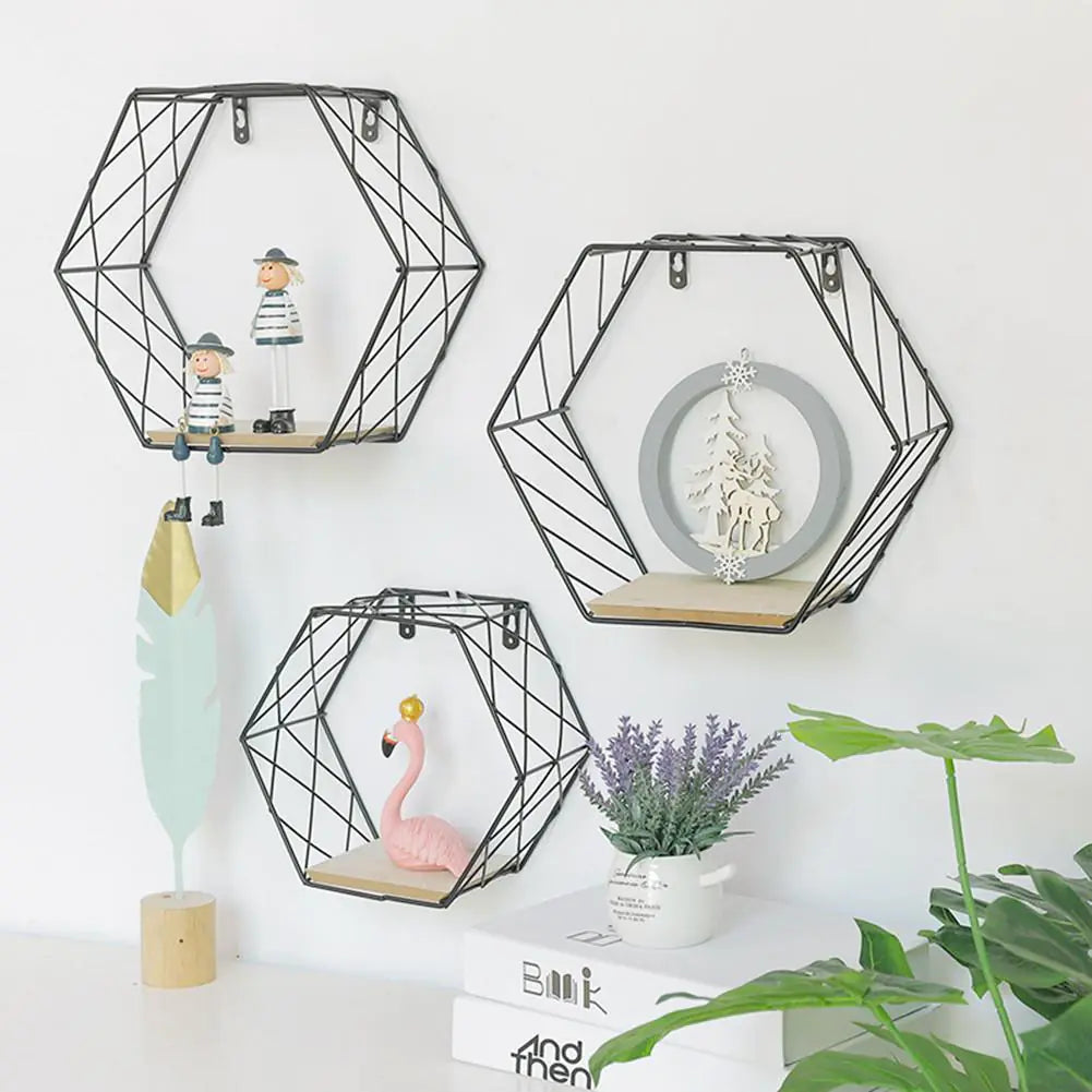 Minimalist Hexagonal Iron Wall Shelf for Decoration