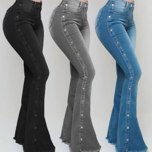 Rebel Bell Flare Jeans – High-Waist Stretch Denim for Vintage Street Queens - Premium jeans from dsers - Just $26.66! Shop now at Lizard Vigilante