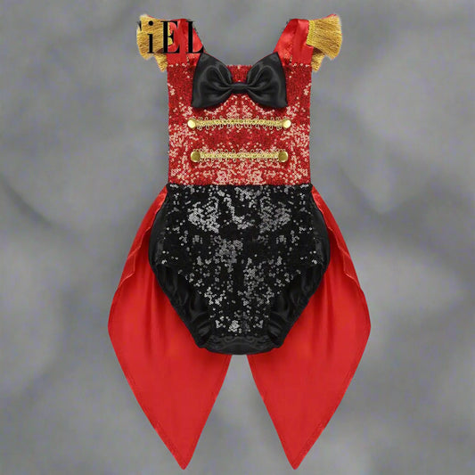 Red and black sequin outfit with gold accents on a white background, featuring the brand 'iEFiEL'.
