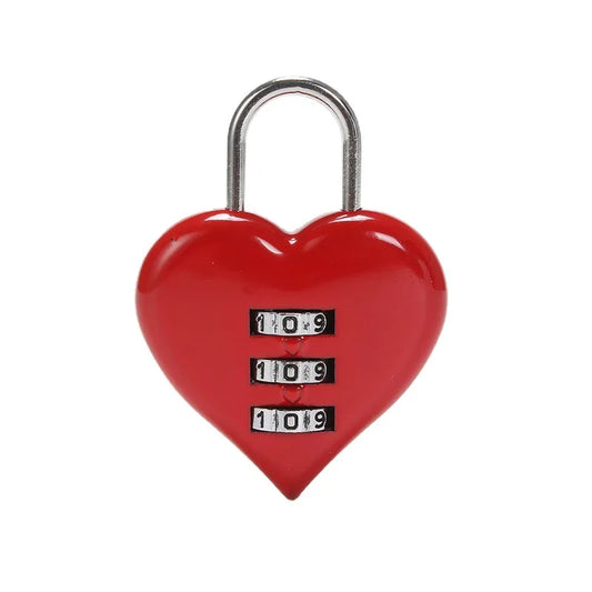 Red heart-shaped combination lock on a white background
