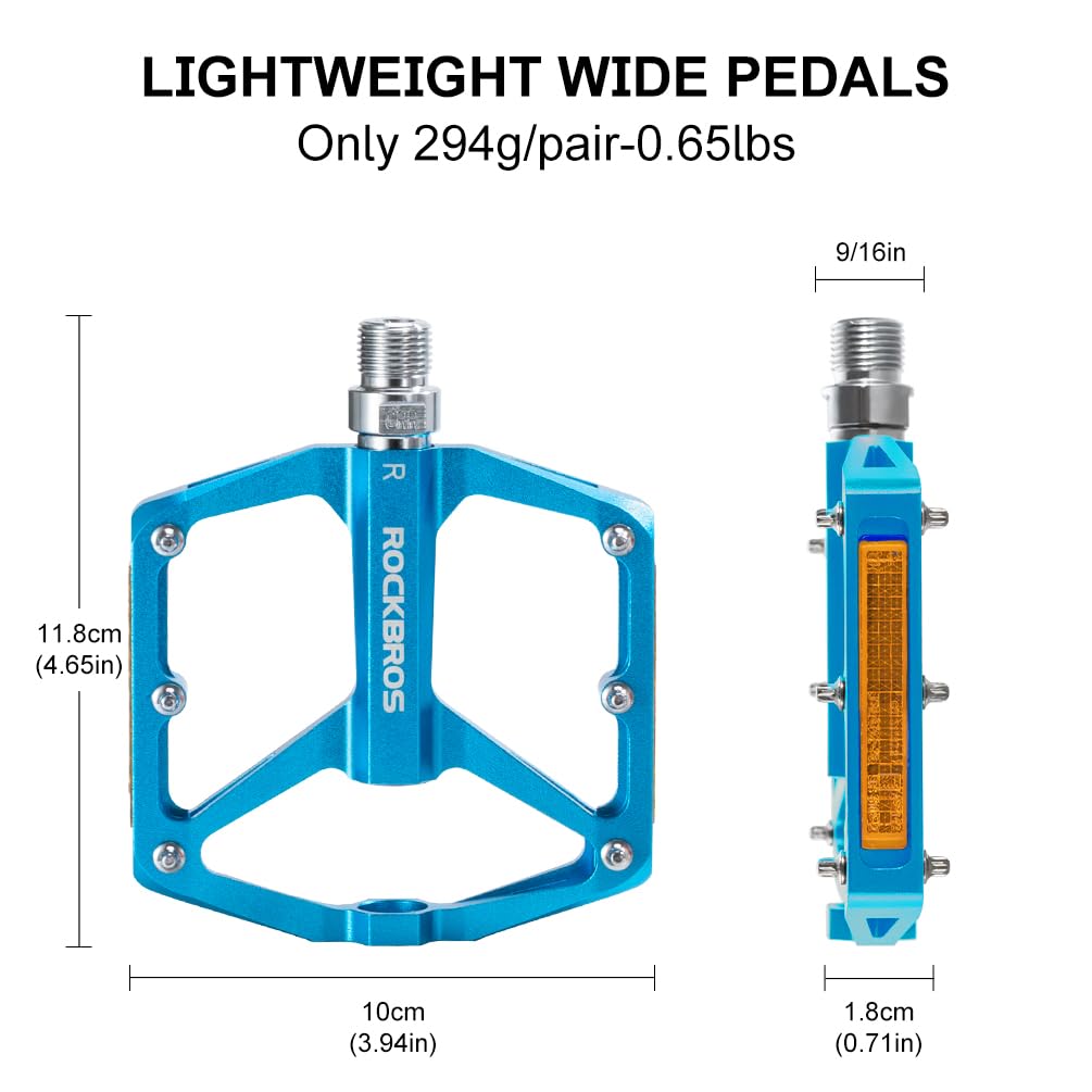 ROCKBROS MTB Reflective Aluminum Pedals 9/16" Sealed Bearing Lightweight