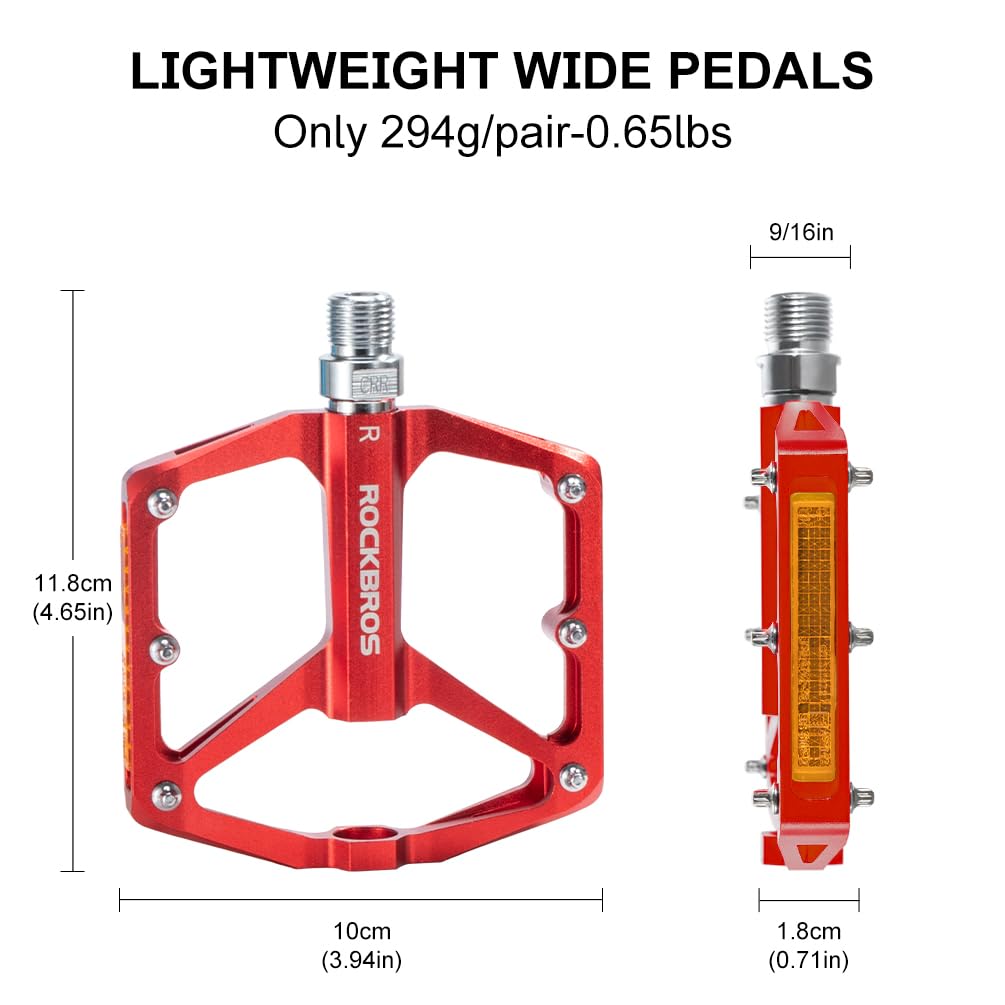ROCKBROS MTB Reflective Aluminum Pedals 9/16" Sealed Bearing Lightweight