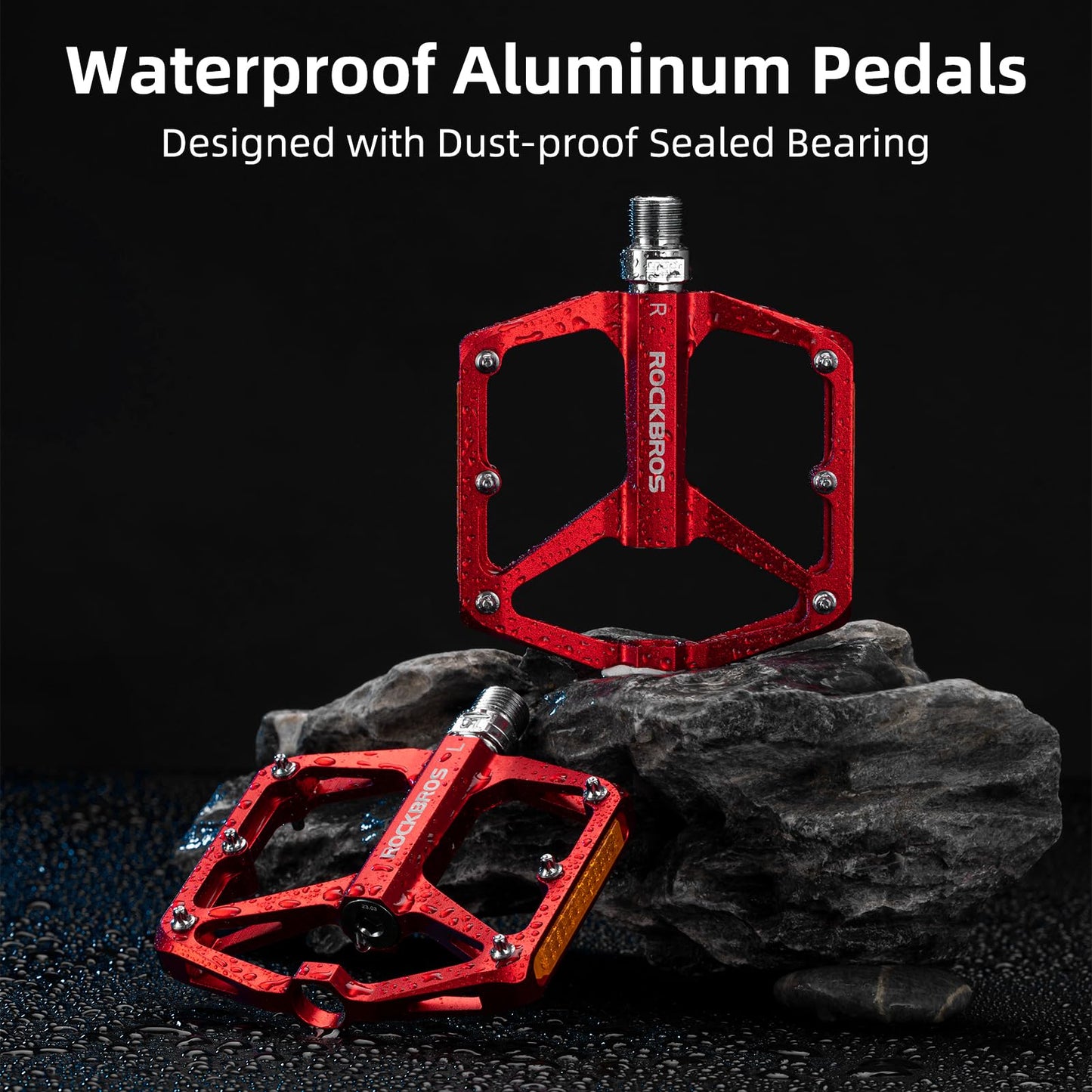 ROCKBROS MTB Reflective Aluminum Pedals 9/16" Sealed Bearing Lightweight