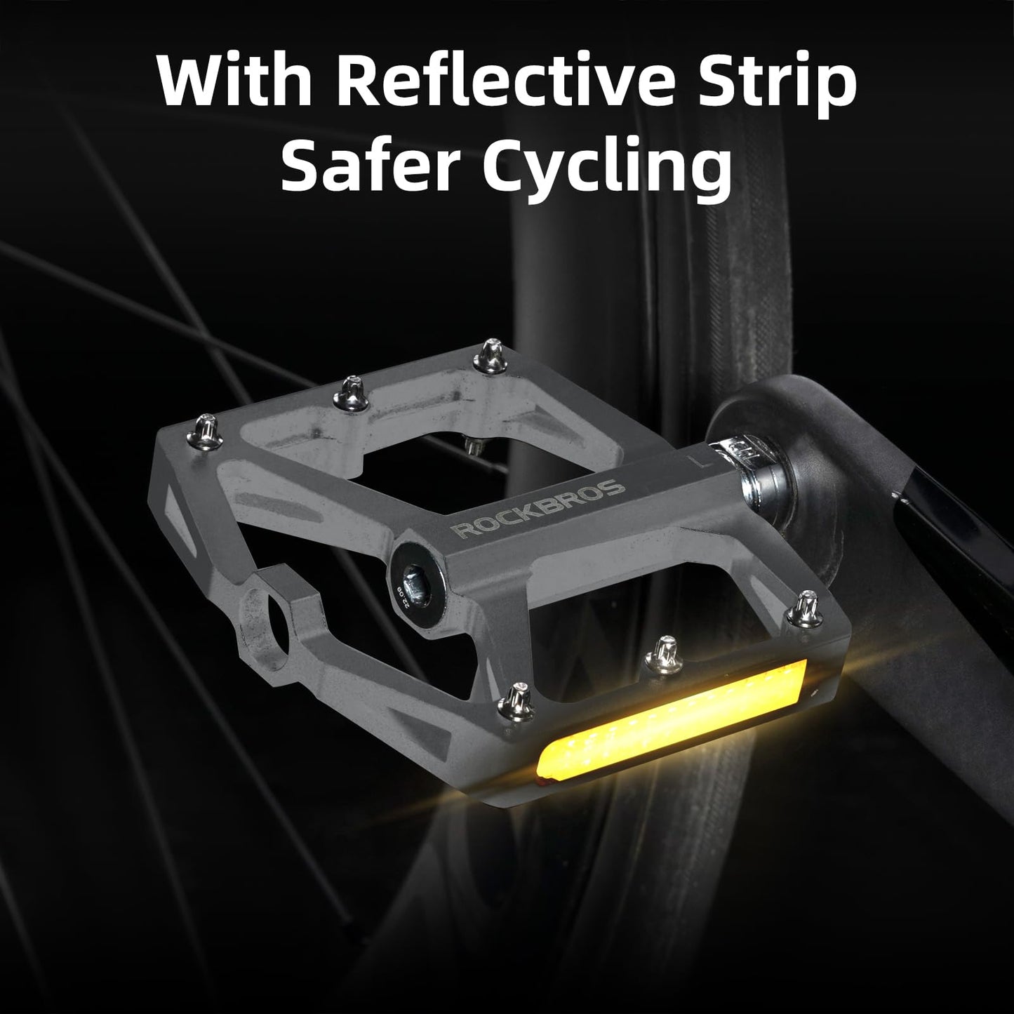 ROCKBROS MTB Reflective Aluminum Pedals 9/16" Sealed Bearing Lightweight