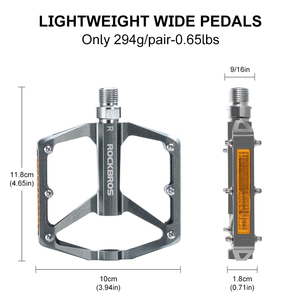 ROCKBROS MTB Reflective Aluminum Pedals 9/16" Sealed Bearing Lightweight