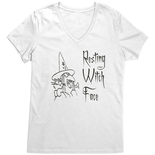 Resting Bitch Face in Evil Font with a Woman and her Cat on a Colored District Womens V-Neck - Lizard Vigilante