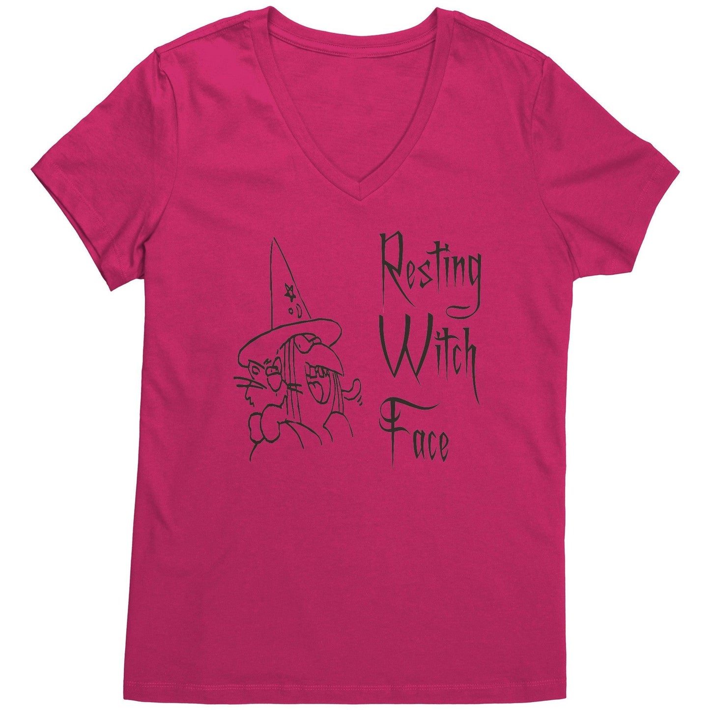 Resting Bitch Face in Evil Font with a Woman and her Cat on a Colored District Womens V-Neck - Lizard Vigilante