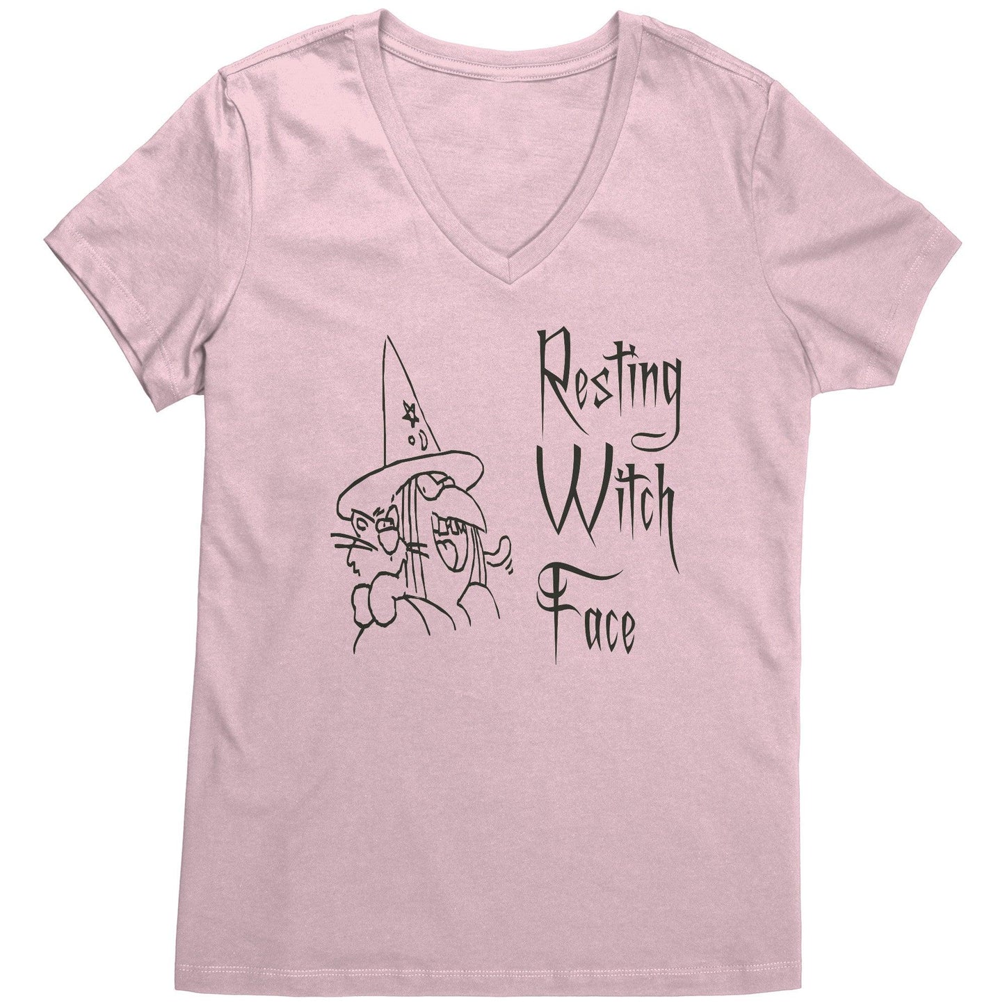 Resting Bitch Face in Evil Font with a Woman and her Cat on a Colored District Womens V-Neck - Lizard Vigilante