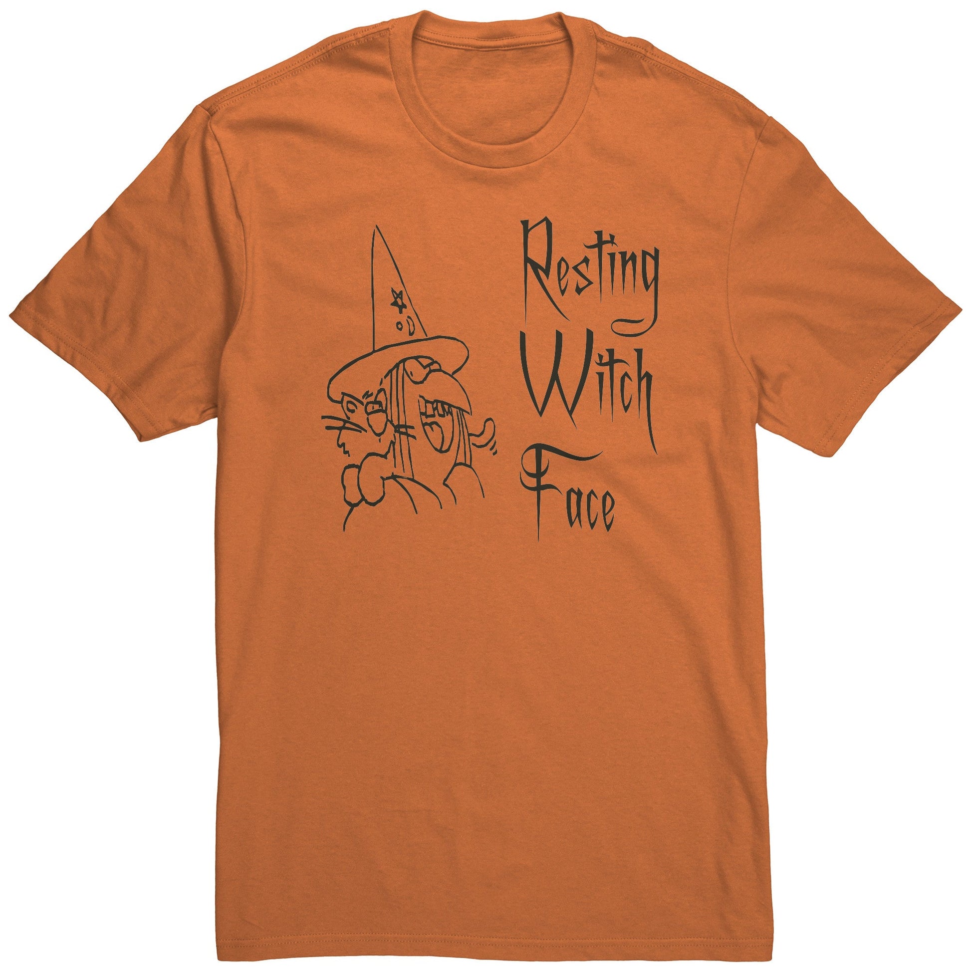 Resting Witch Face in Evil Font with an Image of a Woman and Her Cat - HALLOWEEN Special Muliti Colored Unisex Tee Shirt - Lizard Vigilante