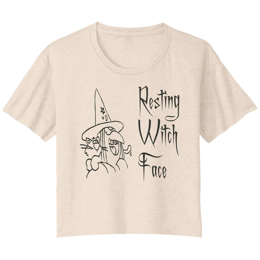 Resting Witch Face in an Evil Font with a Bitch and her Cat - Bella Ladies Flowy Crop T-Shirt - Lizard Vigilante
