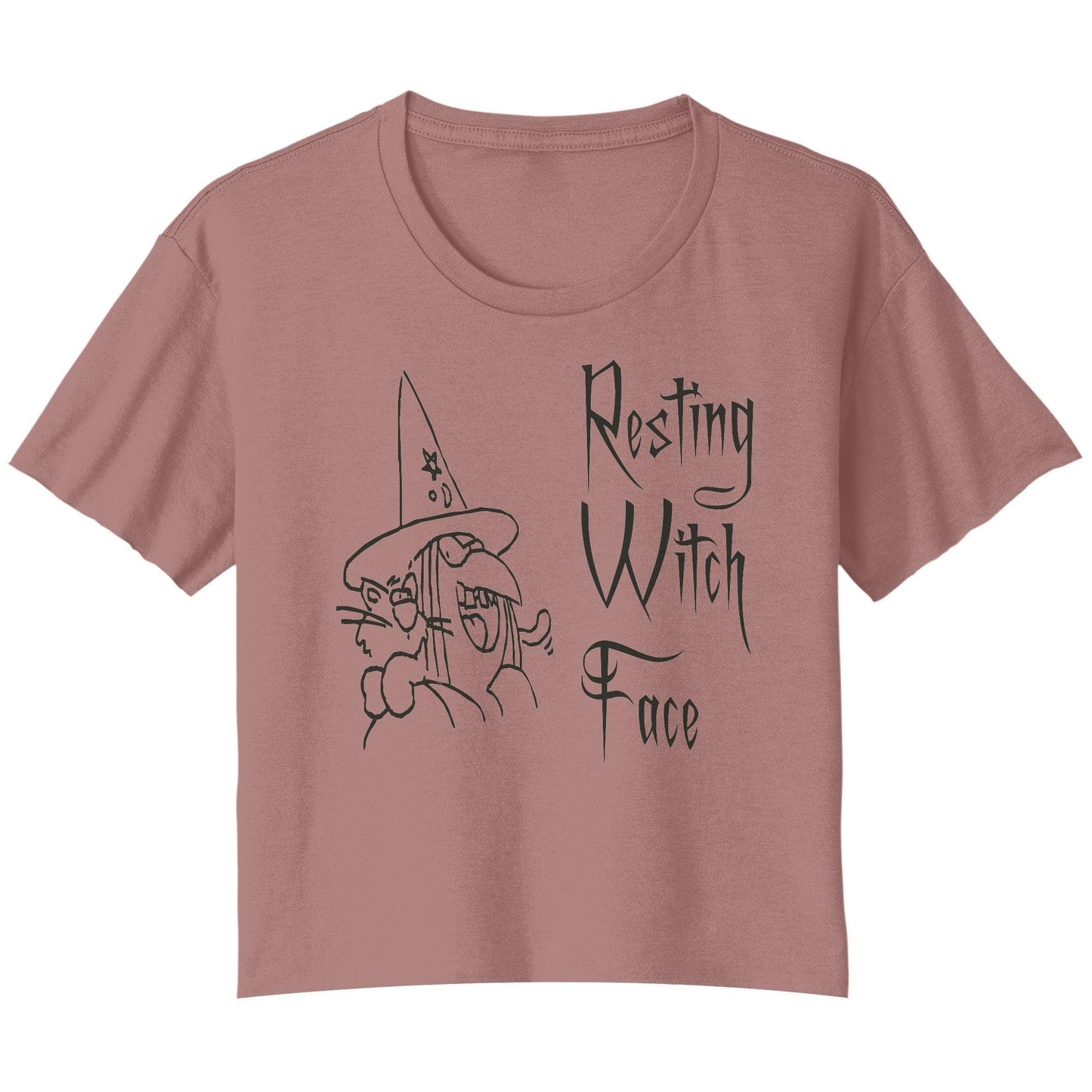 Resting Witch Face in an Evil Font with a Bitch and her Cat - Bella Ladies Flowy Crop T-Shirt - Lizard Vigilante