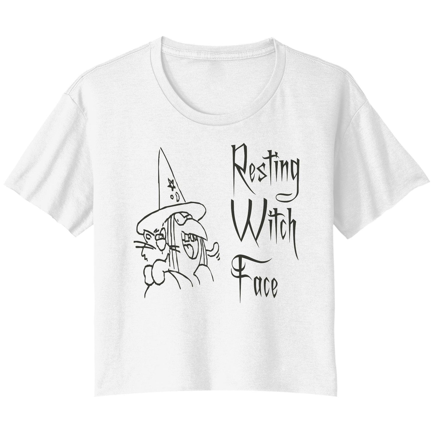 Resting Witch Face in an Evil Font with a Bitch and her Cat - Bella Ladies Flowy Crop T-Shirt - Lizard Vigilante