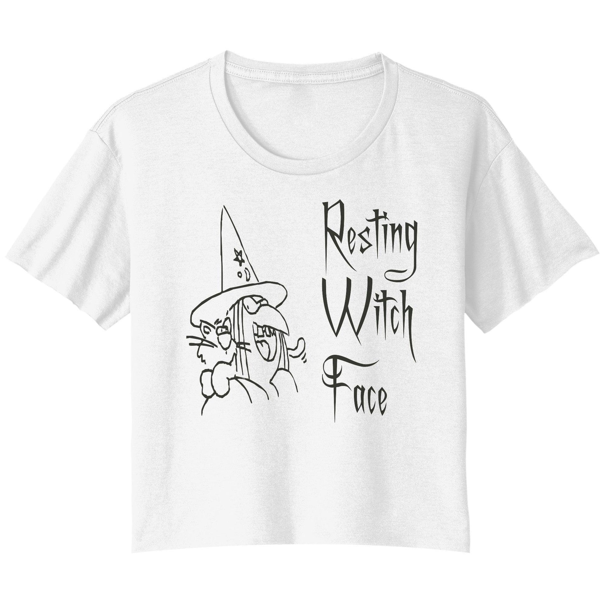 Resting Witch Face in an Evil Font with a Bitch and her Cat - Bella Ladies Flowy Crop T-Shirt - Lizard Vigilante