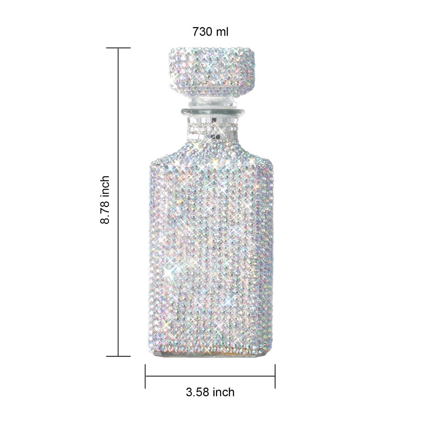 Unique Diamond Rhinestone Decanter | 730 mL | Luxurious Whiskey, Tequila, Wine Decanter - Dazzling All Over Silver Rhinestone Carafe For Spirits, Bourbon, Scotch, Durable Thick Glass HAND WASH ONLY