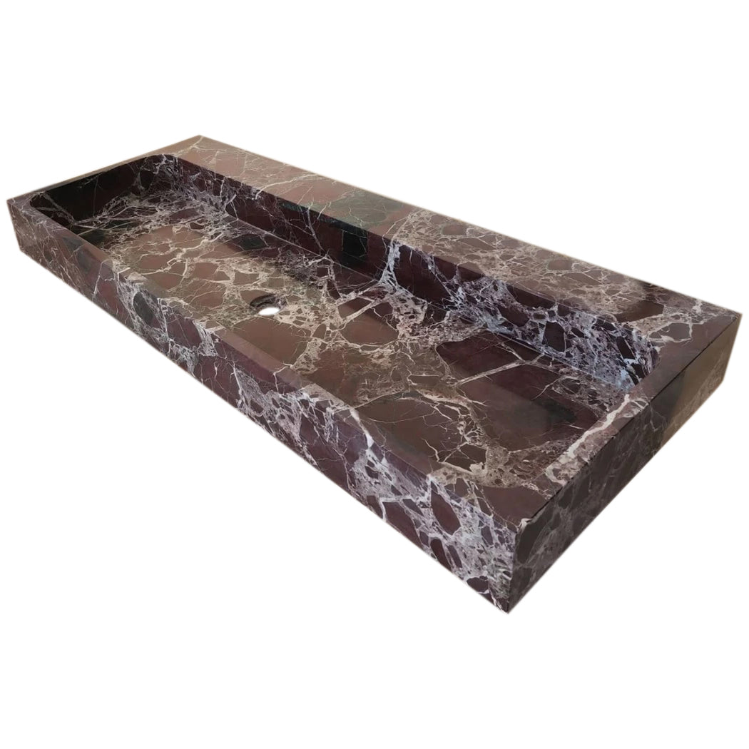 Rosso Levanto Marble Rectangular Wall-mount Sink (W)20" (L)48" (H)5"