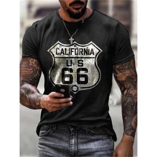 Route 66 Vintage 3D Print Oversized T-Shirt – Cool Summer Streetwear for Men, Boys, and Y2K Enthusiasts - Premium tee from Lizard Vigilante - Just $13.99! Shop now at Lizard Vigilante