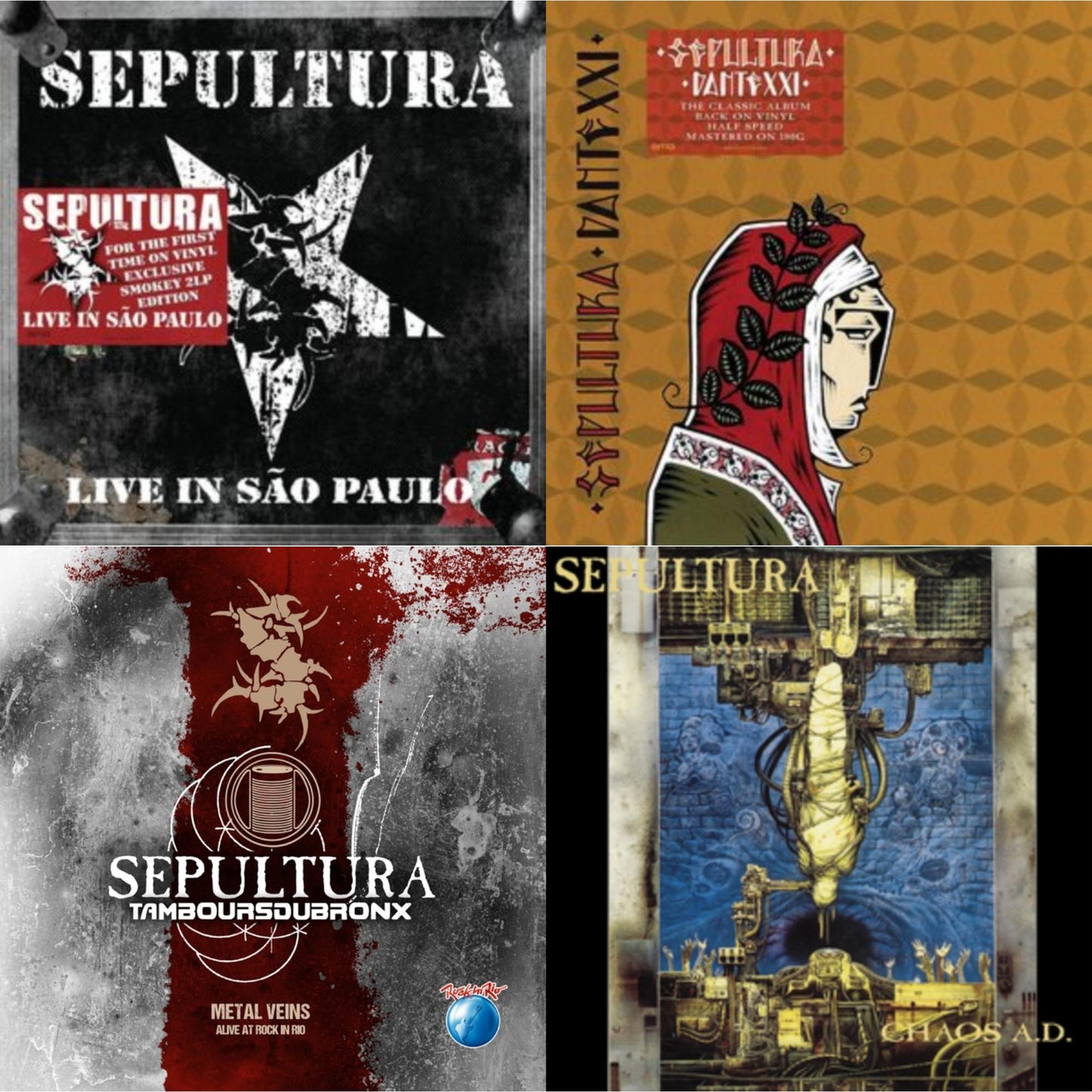 Chaos A.D. (Expanded Edition/2LP) & Metal Veins - Alive At Rock In Rio (Limited/2LP) & Dante Xxi & Live In Sao Paulo (2LP)