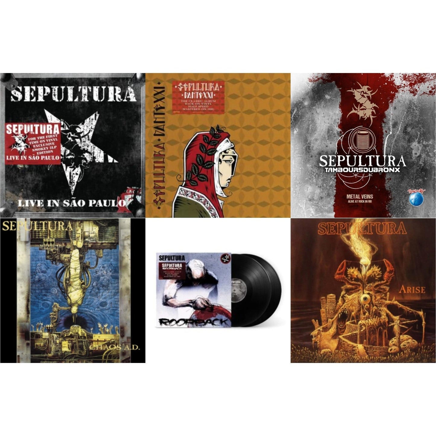 Sepultura - Chaos A.D. (Expanded Edition/2LP) & Metal Veins - Alive At Rock In Rio (Limited/2LP) & Roorback & Dante Xxi & Live In Sao Paulo (2LP) & Arise (Expanded Edition)