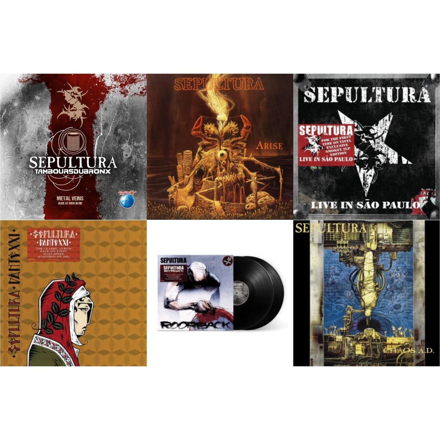 Sepultura - Chaos A.D. (Expanded Edition/2LP) & Metal Veins - Alive At Rock In Rio (Limited/2LP) & Roorback & Dante Xxi & Live In Sao Paulo (2LP) & Arise (Expanded Edition)
