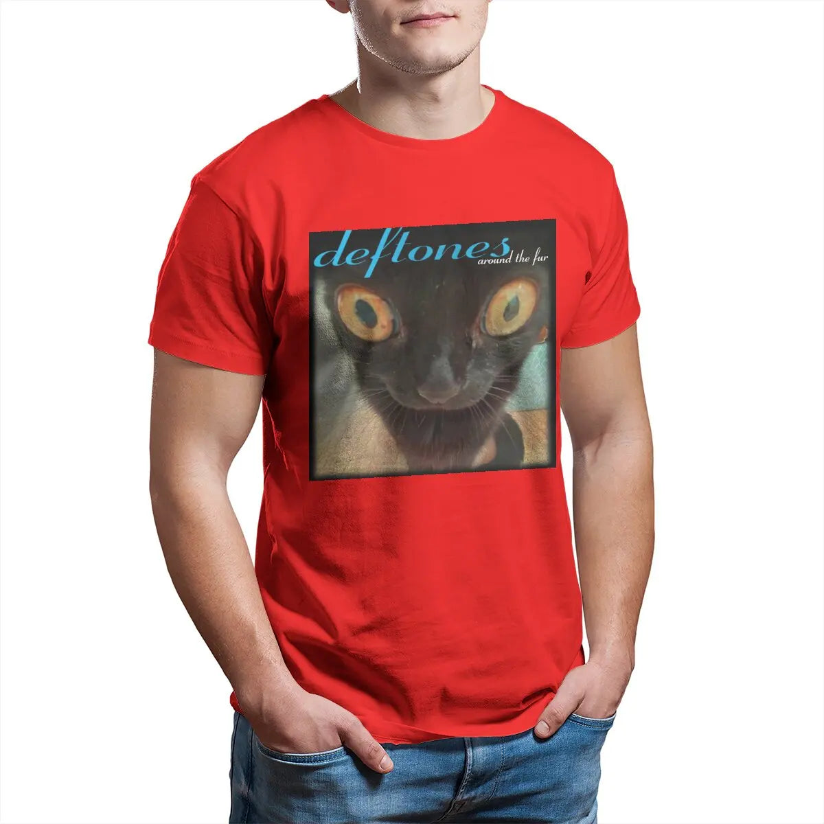 Deftones 'Around the Fur' Cat T-Shirt – 100% Cotton Funny Crew Neck Tee for Men (Available in 4XL & 5XL) - Premium tee from Lizard Vigilante - Just $23.88! Shop now at Lizard Vigilante