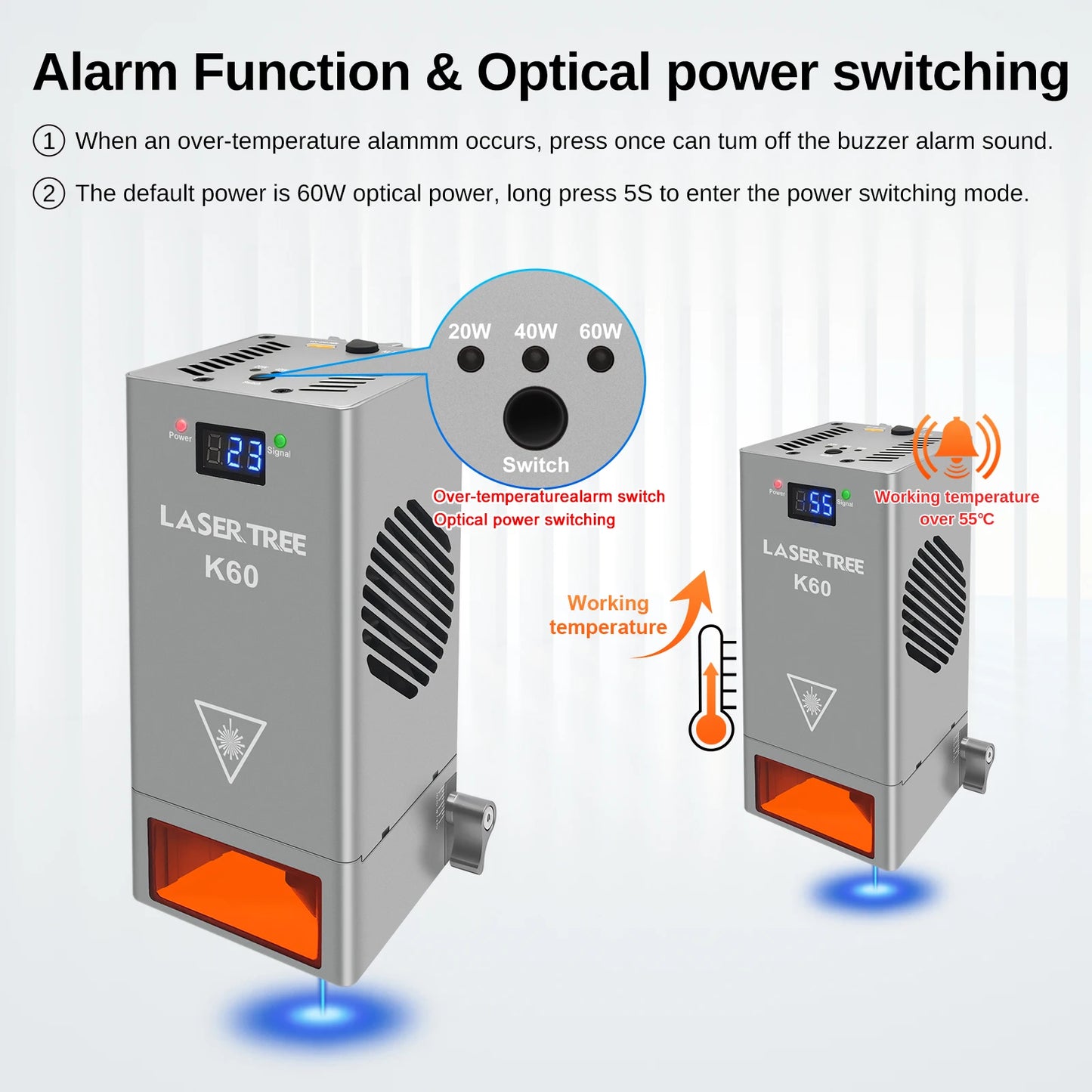 LASER TREE K60 Optical Power 60W Laser Head Adjustable 20W/40W Power Module For CNC Laser Engraver Cutting Woodworking DIY Tools - Premium  from Lizard Vigilante - Just $1838.99! Shop now at Lizard Vigilante