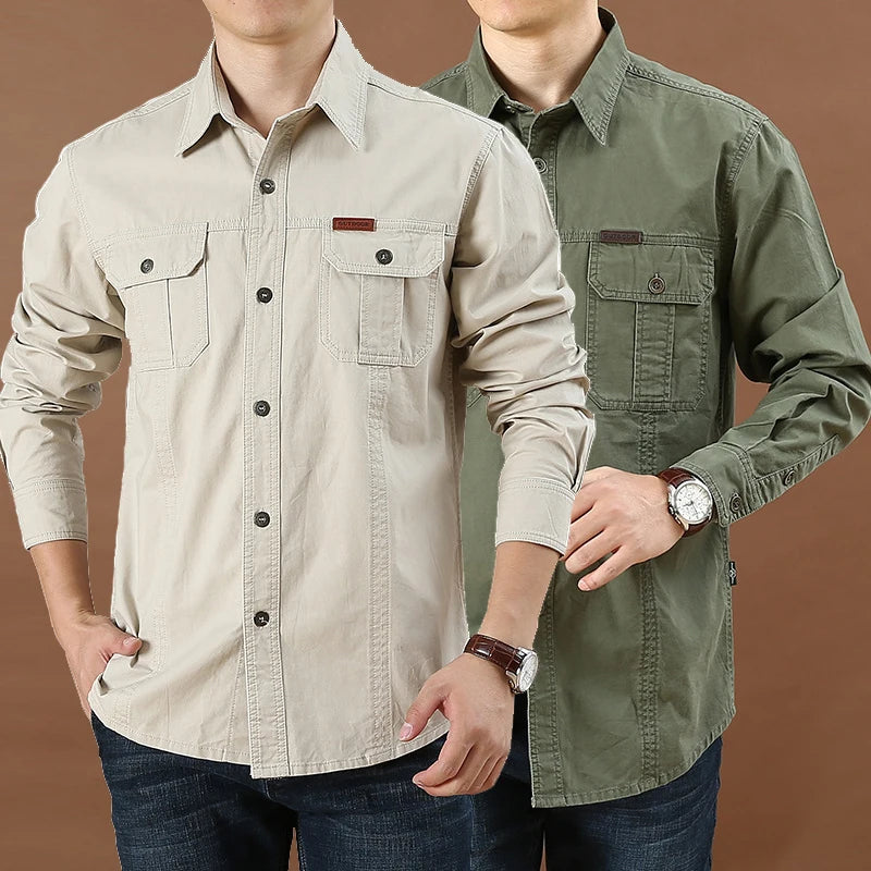 Oversized Army Tactical Shirt for Men | 100% Cotton | Spring Autumn Casual Outdoor Shirt | Hiking & Military Style | 5XL - Premium shirt from Lizard Vigilante - Just $32.88! Shop now at Lizard Vigilante