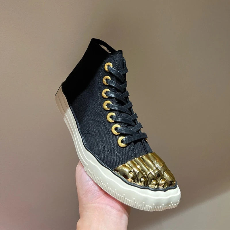 Gold Five-toed White Casual Canvas Shoes for Women Lace-Up High top Shoes Breathable New Style 2024 Flat Lovers Shoes - Premium  from Lizard Vigilante - Just $185.99! Shop now at Lizard Vigilante