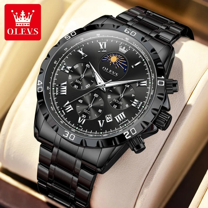 OLEVS Men's Luxury Moon Phase Skeleton Watch – Luminous Quartz Wristwatch with Complete Calendar - Premium wristwatch from Lizard Vigilante - Just $47.99! Shop now at Lizard Vigilante