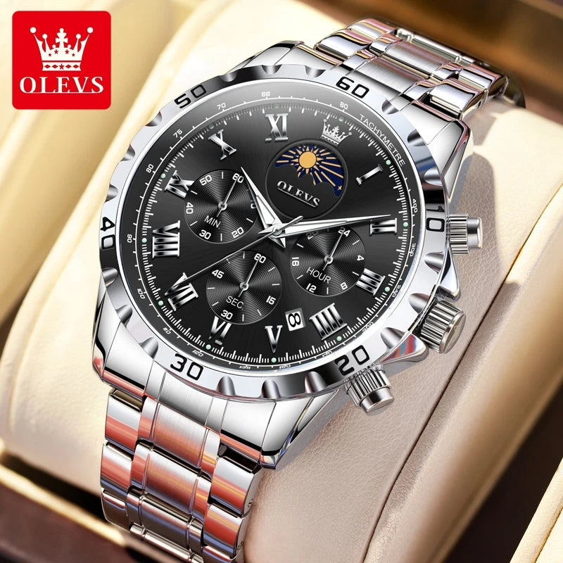 OLEVS Men's Luxury Moon Phase Skeleton Watch – Luminous Quartz Wristwatch with Complete Calendar - Premium wristwatch from Lizard Vigilante - Just $47.99! Shop now at Lizard Vigilante