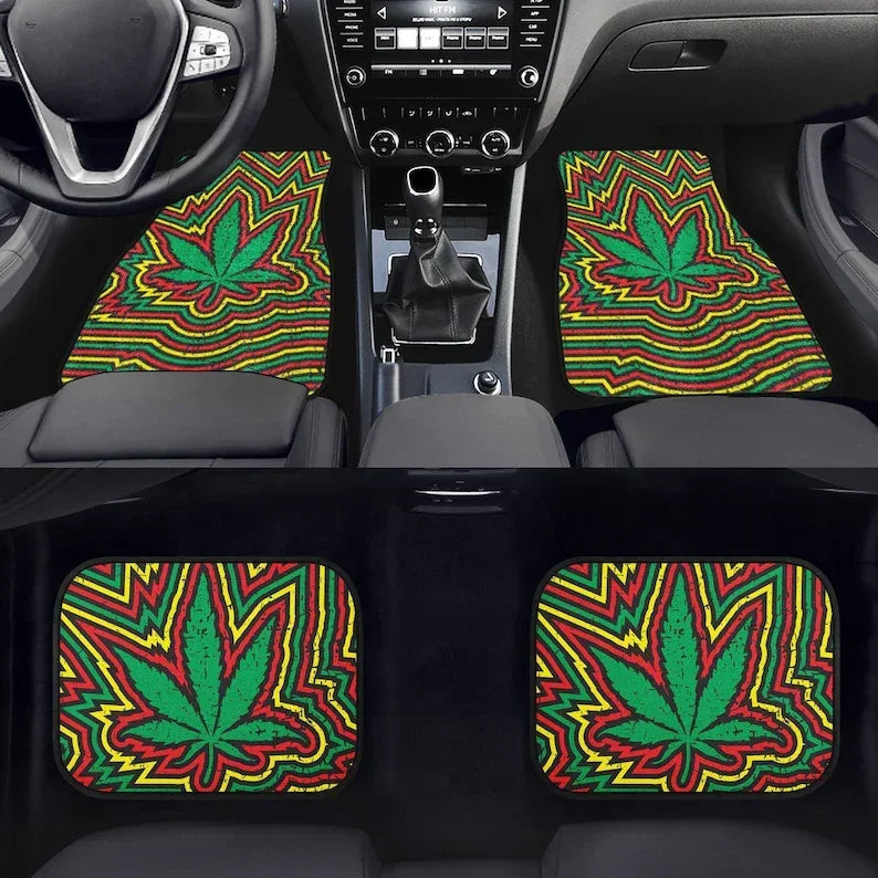 Vibrant Rasta Cannabis Car Floor Mats – Set of 4, Colorful Marijuana Mats for Cars, Trucks, Vans, and SUVs - Premium floor mats from Lizard Vigilante - Just $38.88! Shop now at Lizard Vigilante