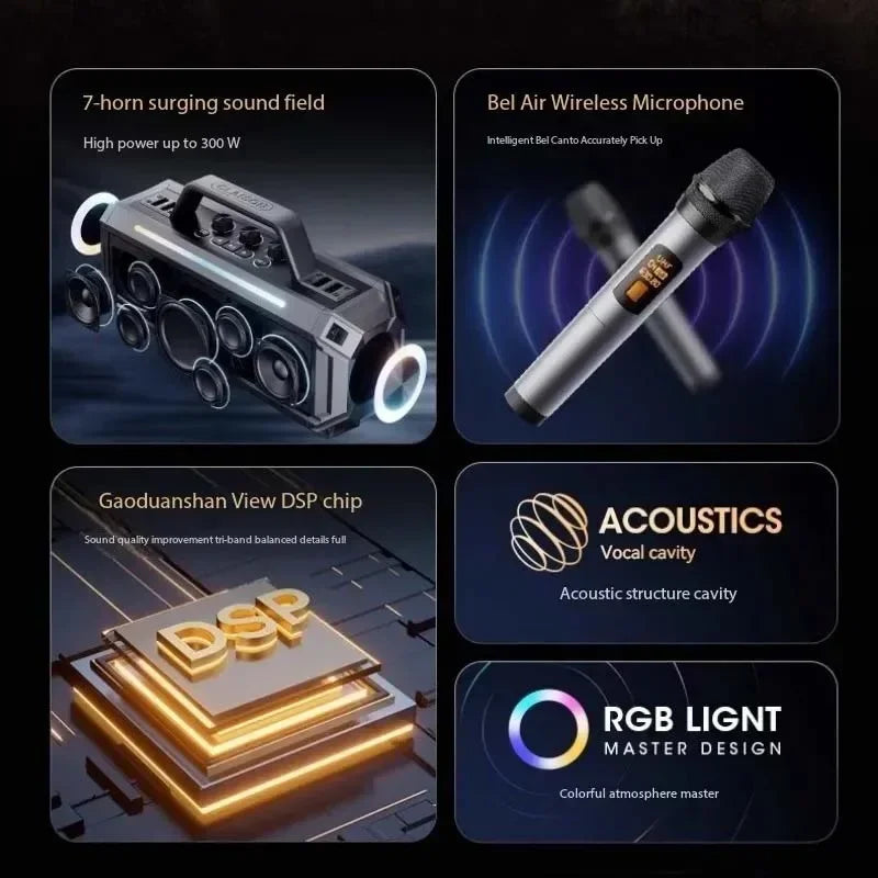 300W High-power Outdoor Wireless Bluetooth Speaker with Speaker Portable Ipx6 Waterproof Outdoors Loudspeaker for Party Outdoors