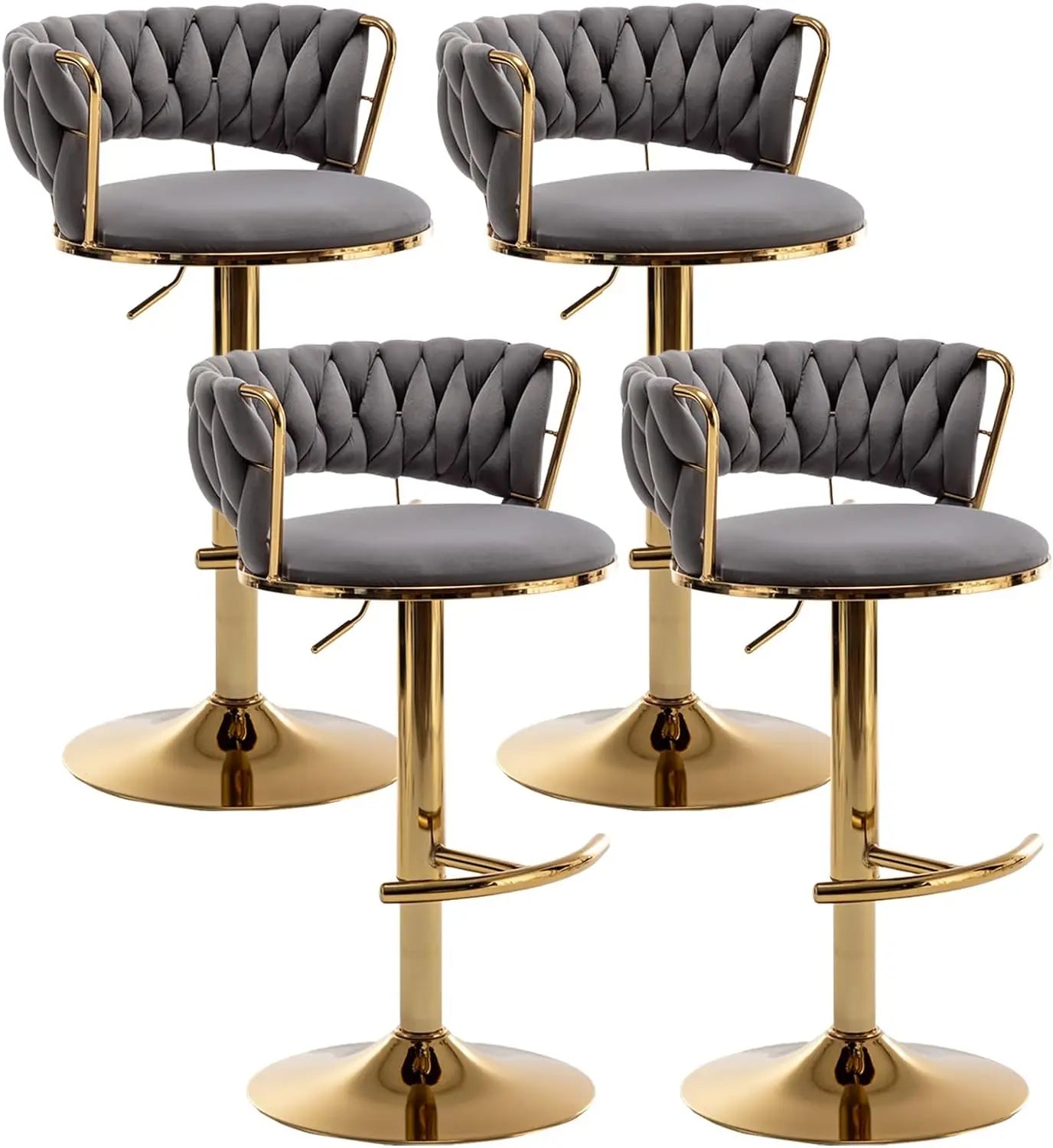 Gold Bar Stools Set of 4 – Adjustable Counter Height Velvet Swivel Stools with Low Backrest - Premium bar stools from Lizard Vigilante - Just $398.88! Shop now at Lizard Vigilante