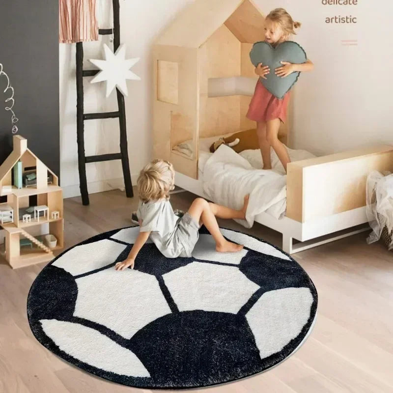 Soccer Rug Soft and Comfy Sports Themed Round Area Rugs Bedroom Living Room Carpet, Soccer Themed Room for Kids Bedroom