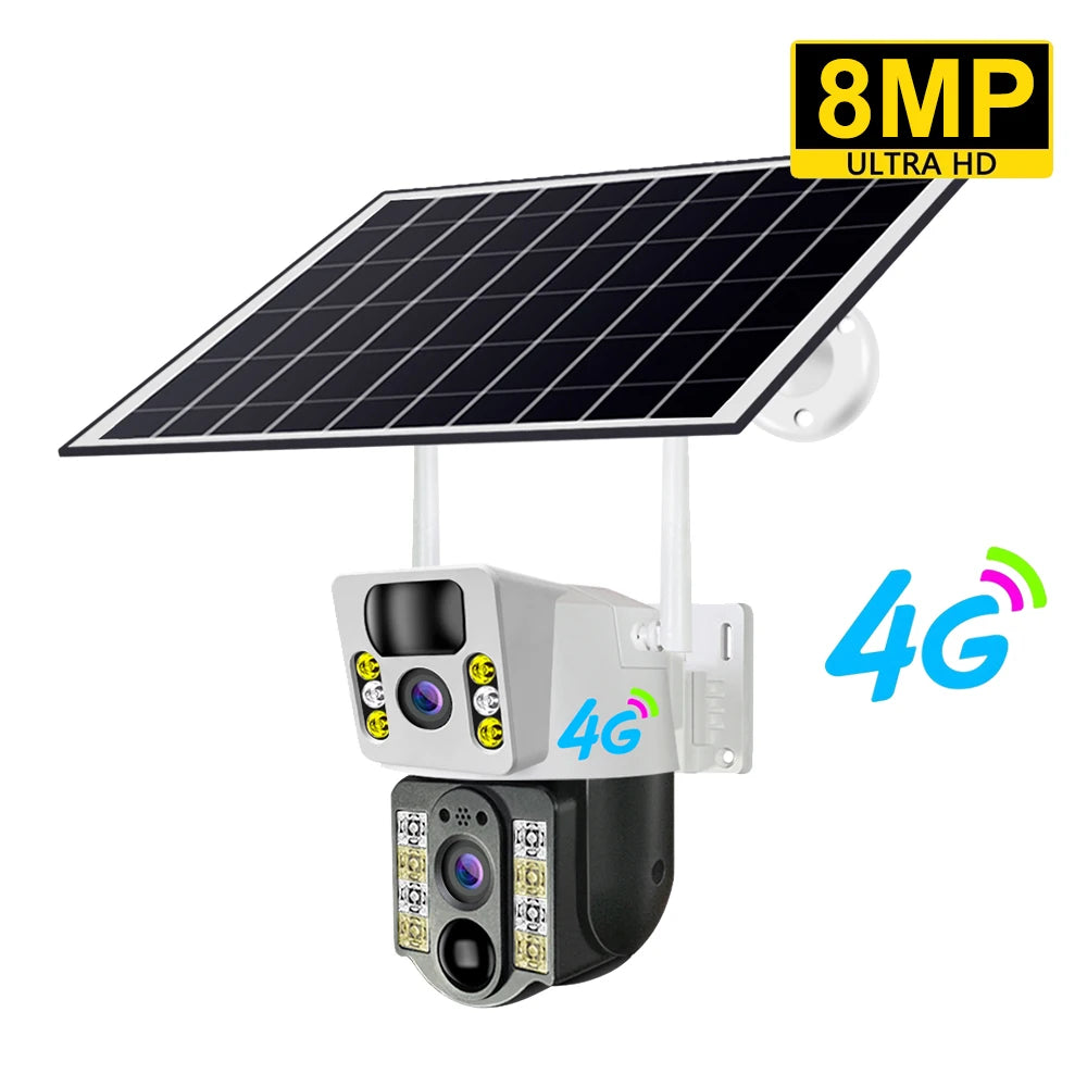 8MP 4K Wireless Solar Camera 4G Sim Outdoor Dual Lens Wifi IP Camera PIR Night Vision V380 Pro CCTV Security Protection Monitor - Premium  from Lizard Vigilante - Just $193.99! Shop now at Lizard Vigilante