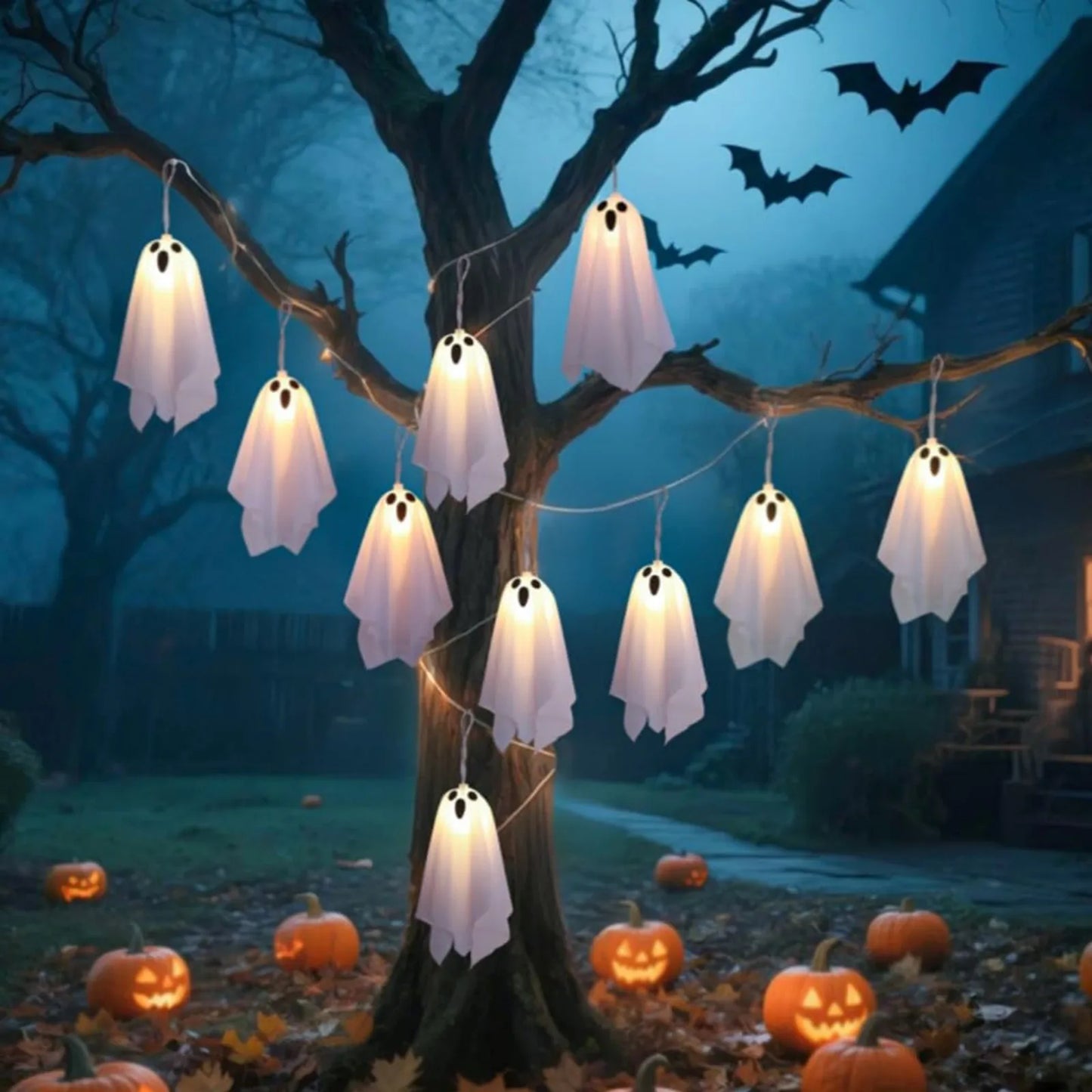 Haunted House Decor Halloween Ghost White Ghost Hanging Light Ghosts Horror Props for Halloween Party White Flying Ghosts