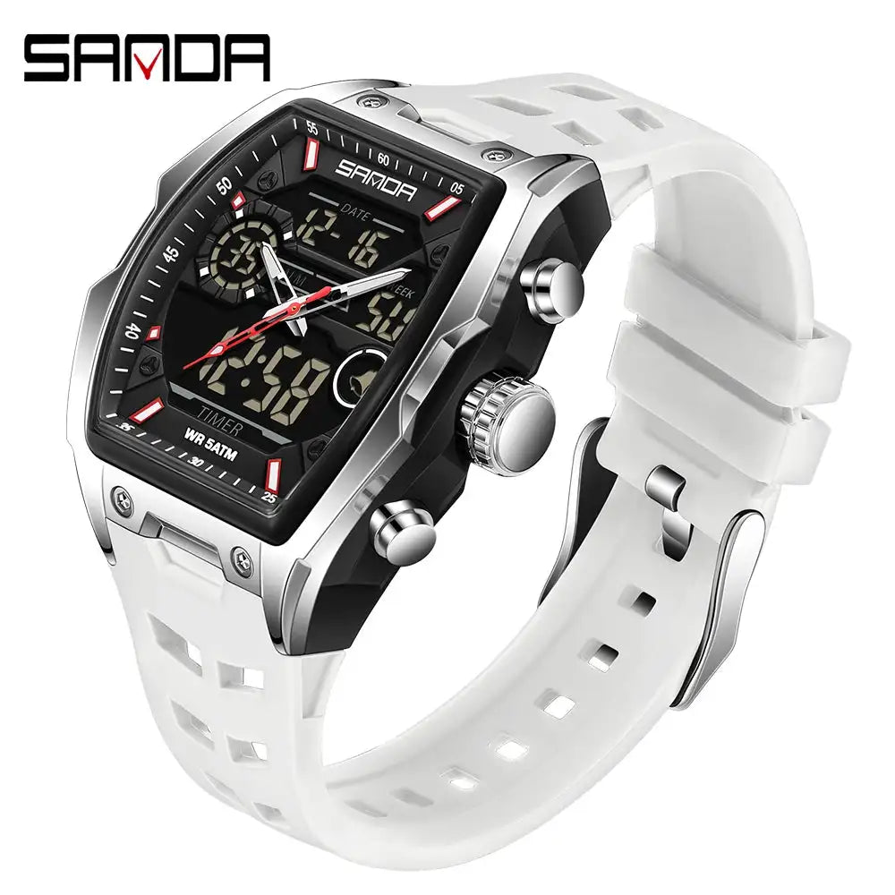 SANDA Men Electronic Watch Big Dial Sports LED Analog Digital Chronograph Military Dual Display Man Wristwatch relogio masculino