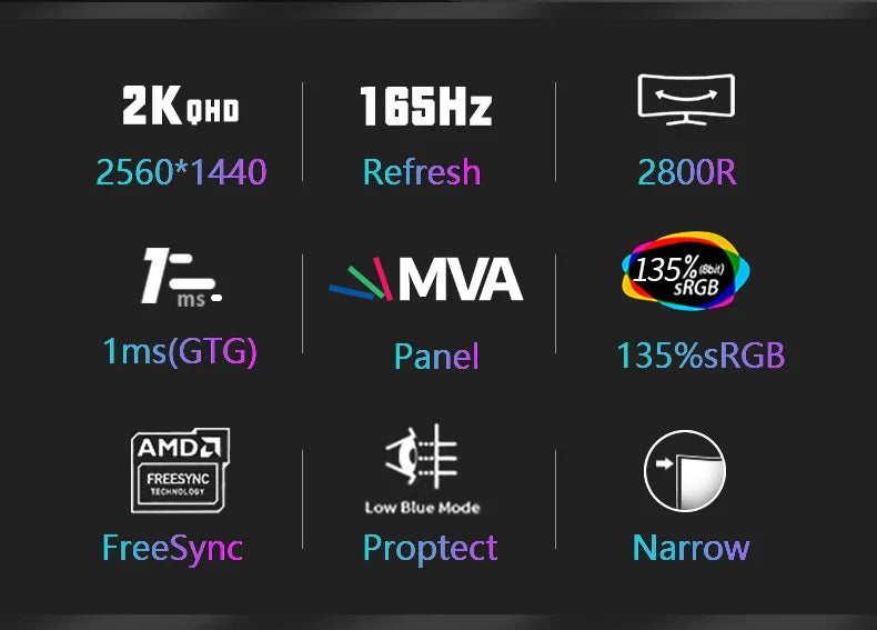 27 Inch VA 165hz Monitors Gamer 1MS 2K QHD 144hz Gaming Monitors PC LCD Curved Screen Monitor for Desktop Displays HDMI DP