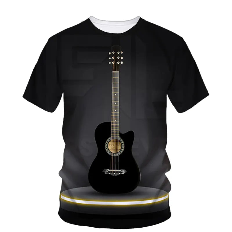 Fashion Trend Rock Music Guitar Boy Fashion Brand Creative 3d Printed Round Neck Shirt Short Sleeve T-Shirt Plus Size Clothing - Premium guitar shirt from Lizard Vigilante - Just $23.99! Shop now at Lizard Vigilante