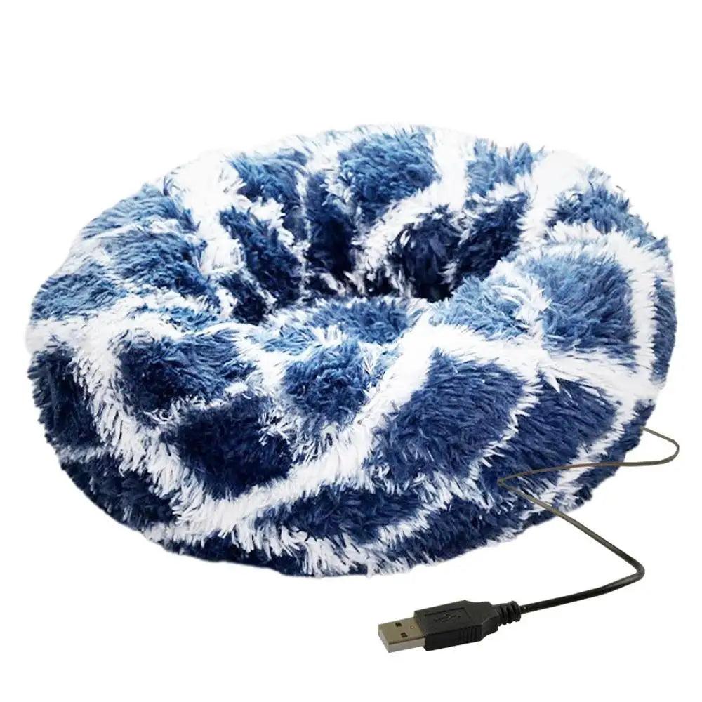 Round Dog Bed House Dog Mat Long Plush Cats Nest USB Heating Dog Basket Pet Cushion Soft Sleeping Pets Winter Warmth Supplies - Premium pet bed from Lizard Vigilante - Just $31.99! Shop now at Lizard Vigilante