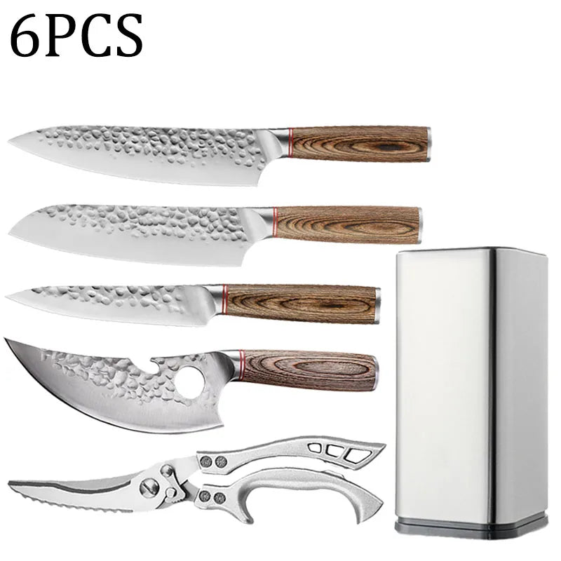 6 Pcs, Professional Kitchen Chef Knife Set, Multipurpose Knives Stainless Steel Knife Holder Kitchen Scissors - Premium knife set from dsers - Just $108.88! Shop now at Lizard Vigilante