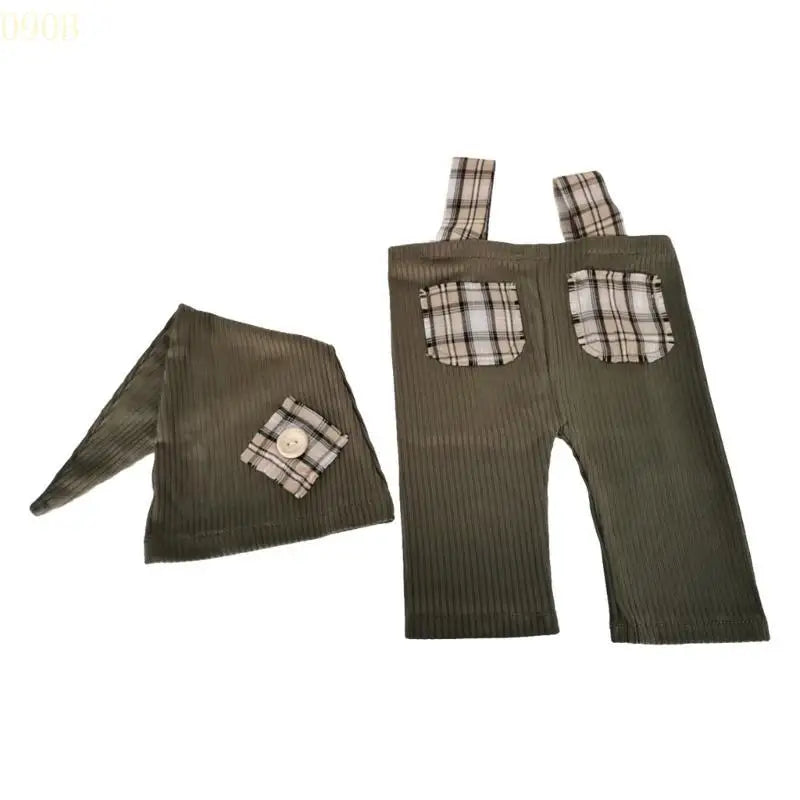 090B Baby Hat Overalls Outfit Newborns Photo Clothes Fashion Photography Props for Infant Photo Costume Clothing