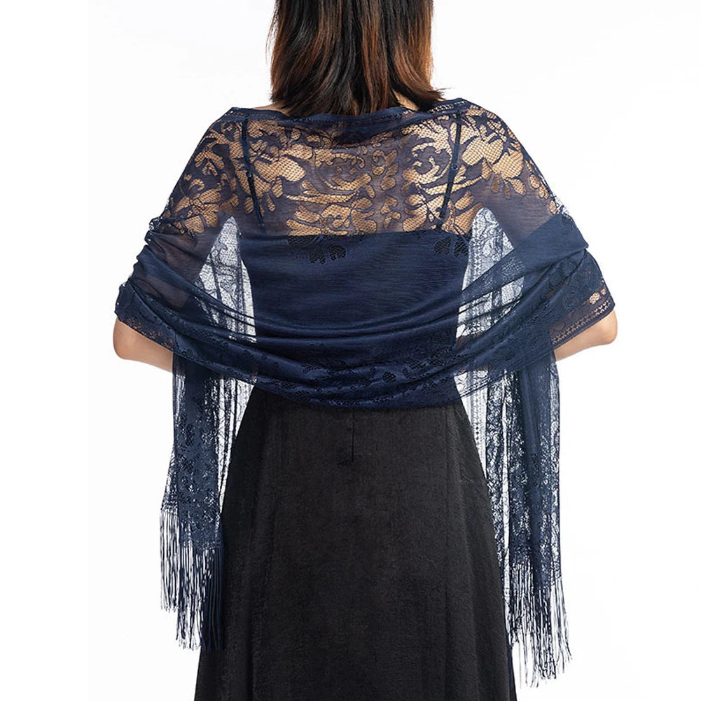 Fashion Women's Lace Sheer Tassels Evening Dress Shawl Hollow Bridal Bridesmaid Boleros Wraps Mesh Wedding Capes Party Shawls - Premium  from Lizard Vigilante - Just $24.99! Shop now at Lizard Vigilante