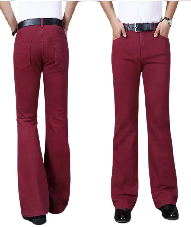 Men's Mid-Rise Elastic Flare Jeans Fashion Men Flare Jeans Men's Denim Pants Multiple Color Size 26-40 - Lizard Vigilante