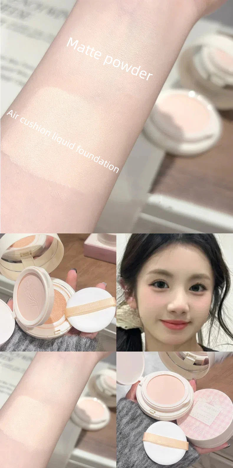 Matte Face Pressed Powder Oil Control Natural Full Coverage Moisturizing Whitening Foundation Cream Base Makeup 2 In 1 Cosmetic