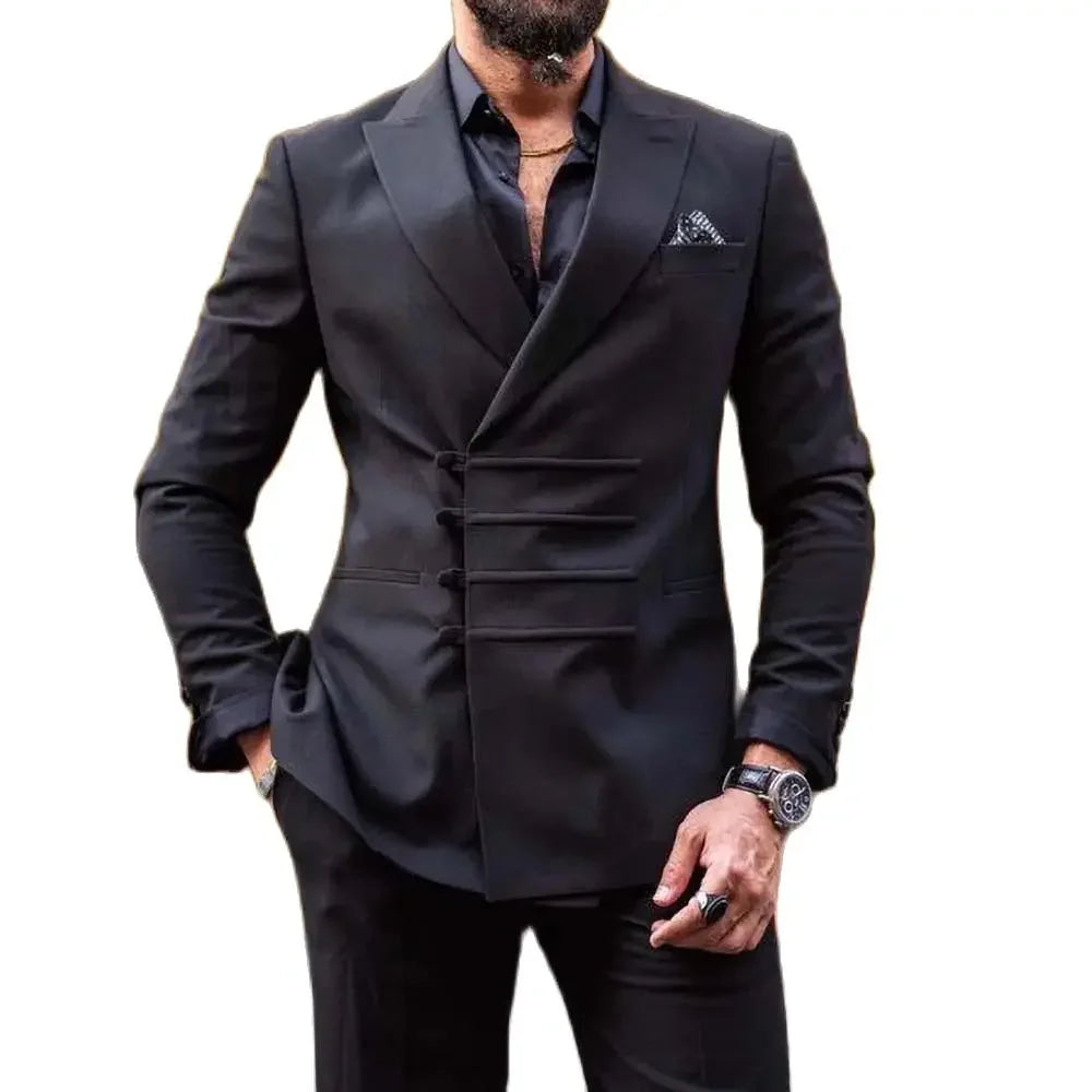 Classic Black Men’s Suit – 2 Piece Peak Lapel Tuxedo Blazer and Pants for Weddings and Business - Premium suit from dsers - Just $174.99! Shop now at Lizard Vigilante