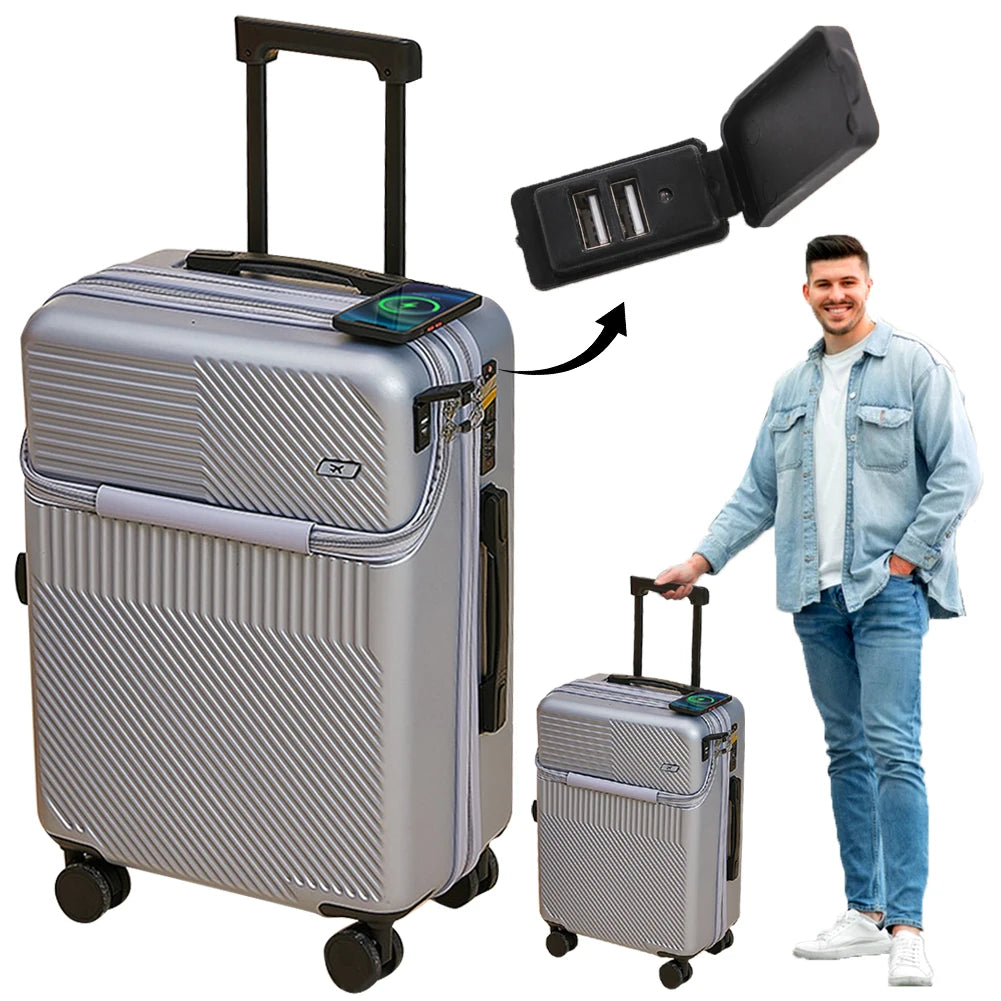 20" Expandable Carry-On Suitcase with USB Charging – Scratch-Resistant, Spinner Wheels, and Front Access for Ultimate Travel Convenience - Premium luggage from Lizard Vigilante - Just $95.99! Shop now at Lizard Vigilante