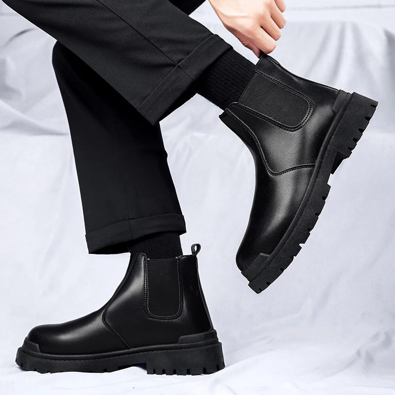 Men’s Biker Boots | Waterproof Street-Style Casual Leather Platform Shoes - Premium shoes from Lizard Vigilante - Just $21.99! Shop now at Lizard Vigilante