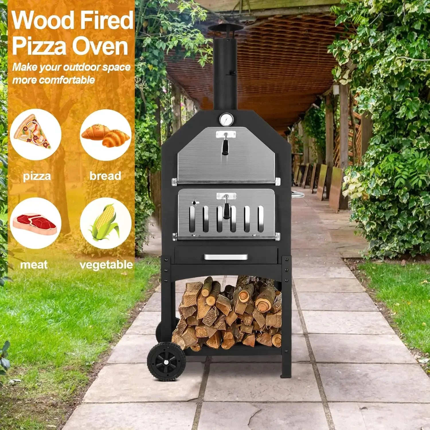 Epic Backyard Blaze Outdoor Pizza Oven – Portable Wood-Fired Grill with Wheels & Waterproof Cover for Patio Pizza Parties - Premium pizza oven from Lizard Vigilante - Just $301.08! Shop now at Lizard Vigilante